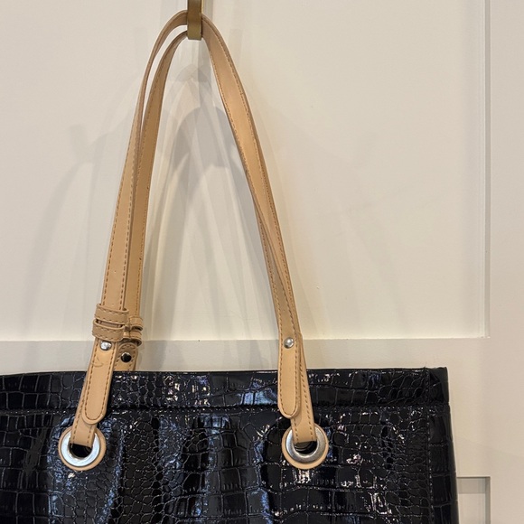 Jessica Elegant Black Tote with Tan Straps - Picture 6 of 11